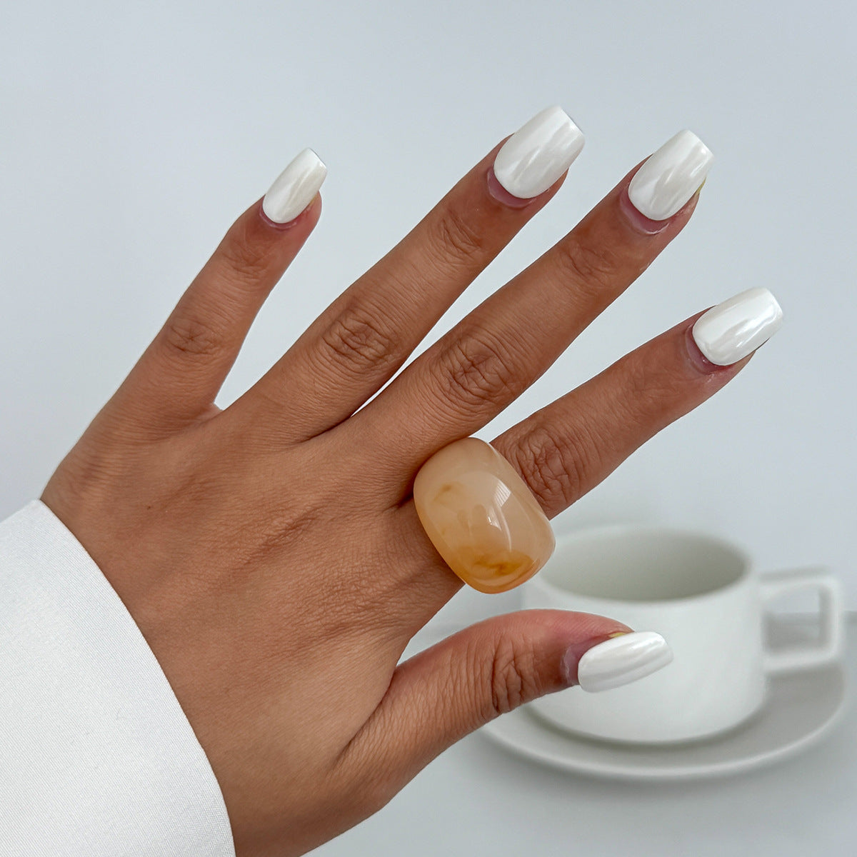 Planderful Vienna Verve Statement Ring Bread Shaped Wide Ring Maillard Color Hand Jewelry For Bold Fashion Lovers