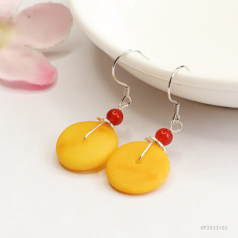 Beeswax Amber Peace Buckle 925 Silver Hook Earrings