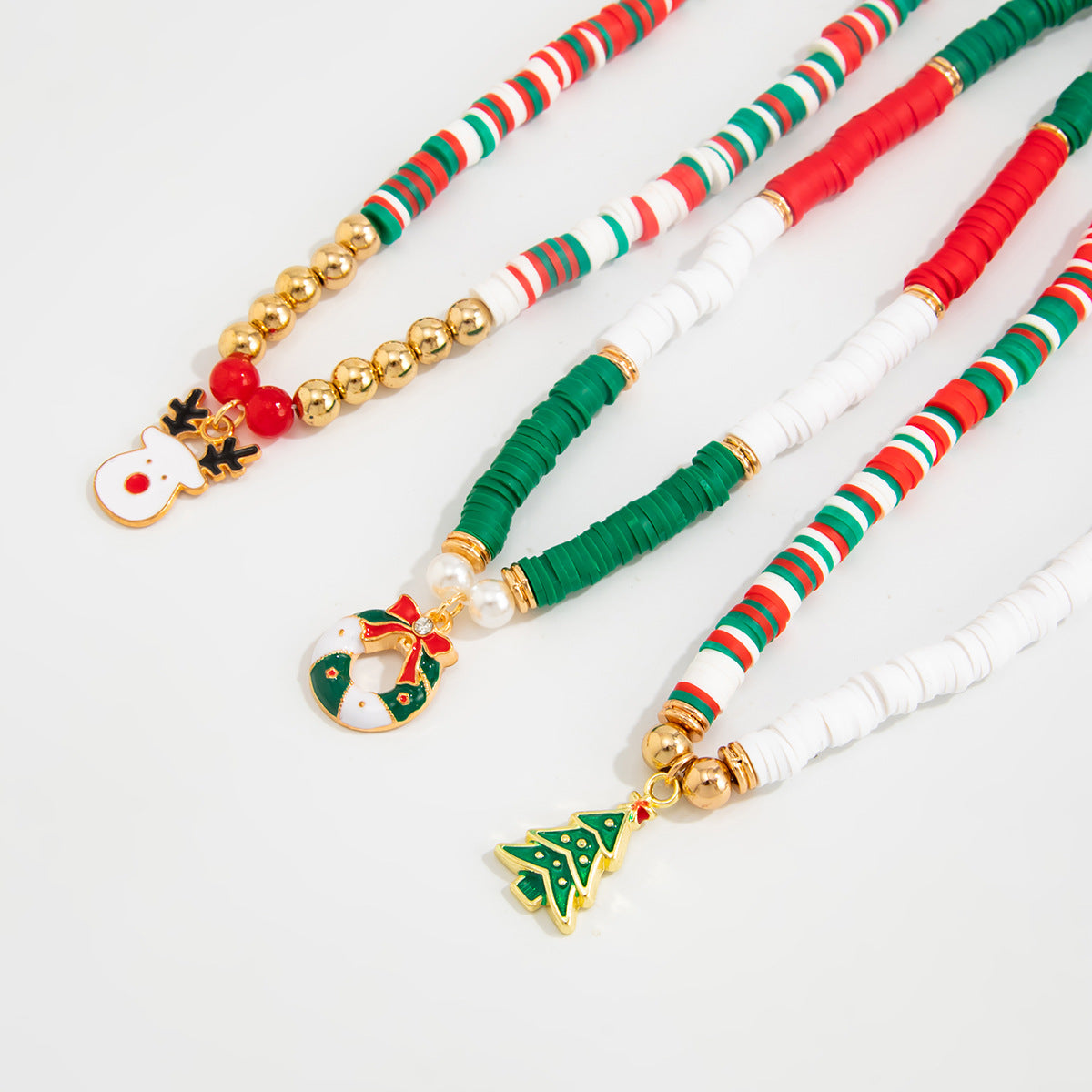 Christmas Bell, Tree & Elk Pendant Necklace