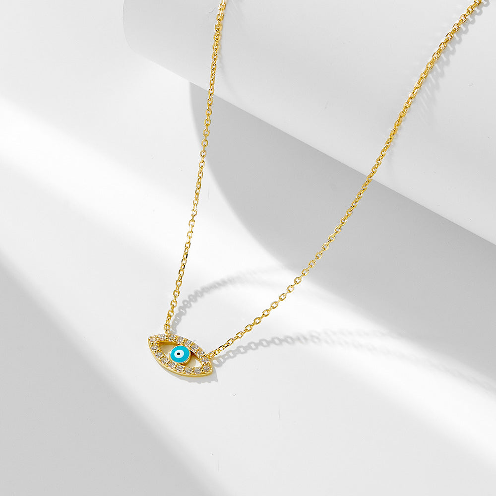 S925 Sterling Silver Micro-Inlaid Zircon Devil'S Eye Necklace Retro Hot-Selling