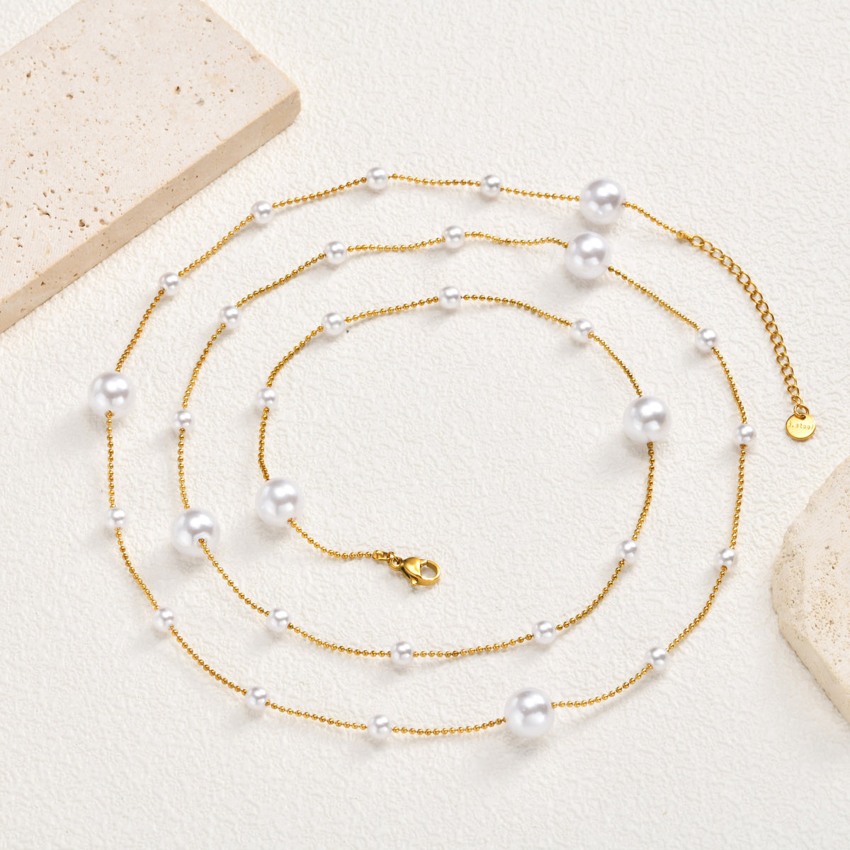 Stainless Steel Autumn & Winter & Double-Layer Imitation Pearl Round Zirconium Necklace