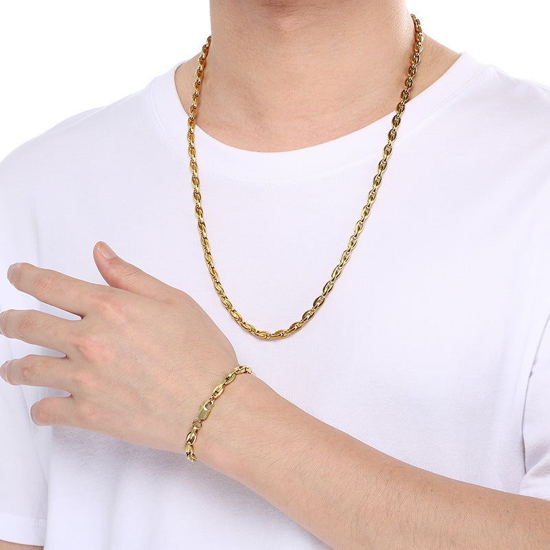 Personalized Stainless Steel Bracelet And Necklace Set Men