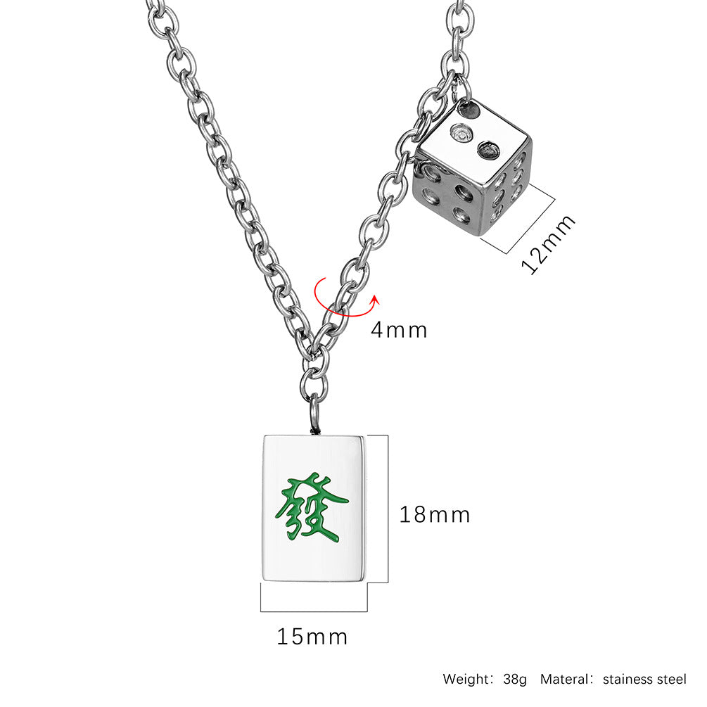 Planderful Unisex Mahjong Dice Necklace Stainless Steel Pendant Durable Everyday Accessory
