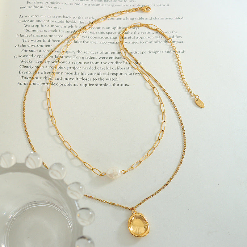 Pearlescent Double-Layer Collarbone Necklace with Niche Design