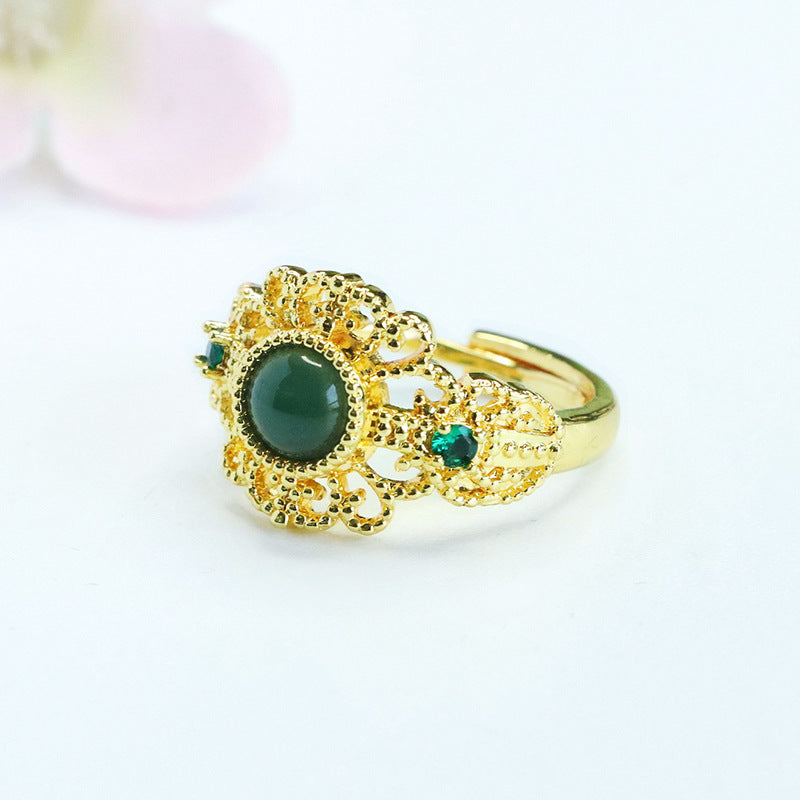 Blue-Water Jadeite Patterned Ring