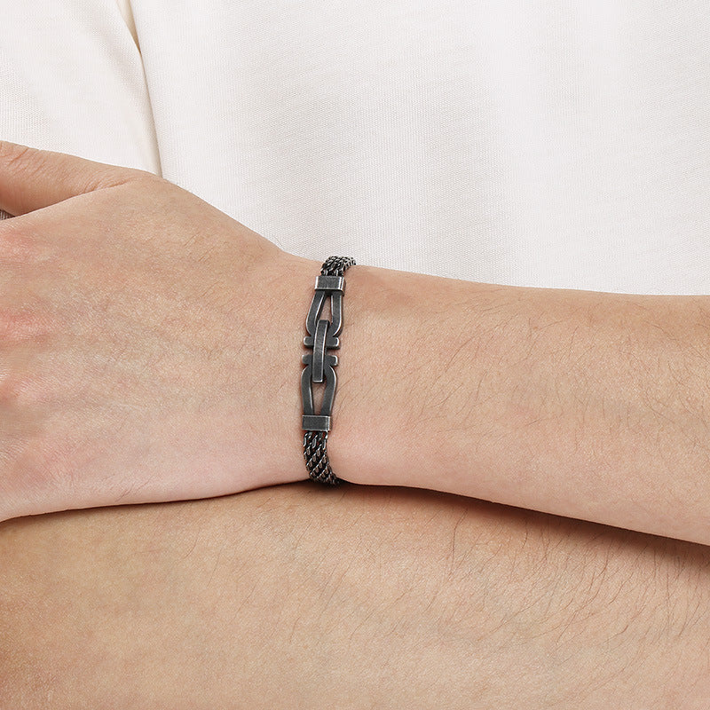 Style Adjustable Day Buckle Woven Bracelet – Daily Stainless Steel Cross Chain Men's