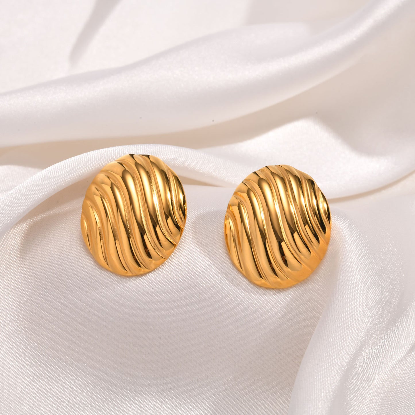 Jewelry Stainless Steel Striped Stud Earrings Pleated Fashion