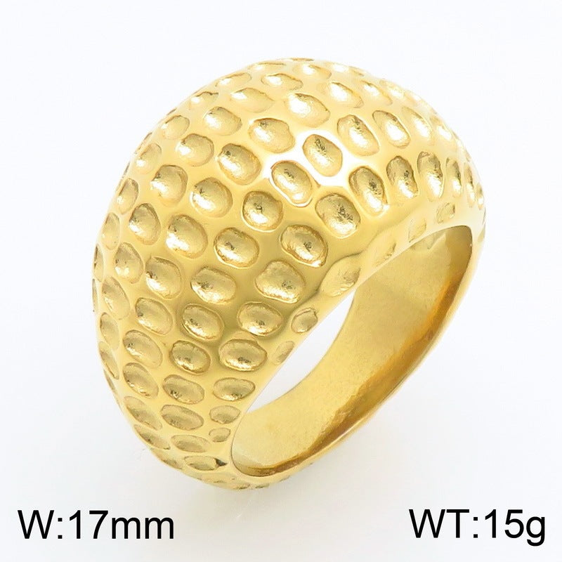 17mm Polka Dot Hammer Spherical Ring Punk Vintage Casting Meteorite Stainless Steel Men's