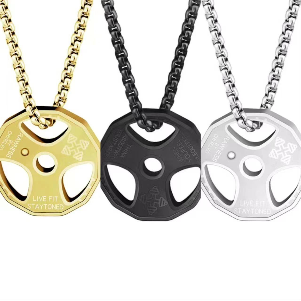 Planderful Dumbbell Pendant Necklace For Men Durable Titanium Steel Fitness Jewelry Gift