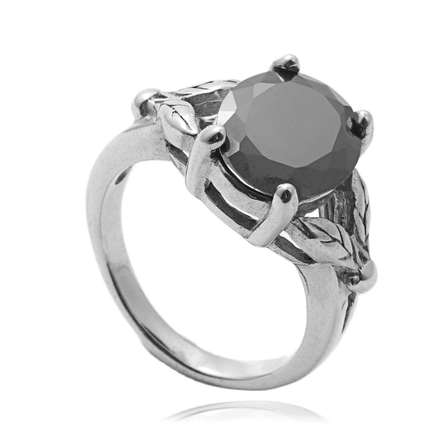 Titanium Steel Leaf Gem Ring - Retro Punk Trendy Design for Men with Zircon Accents