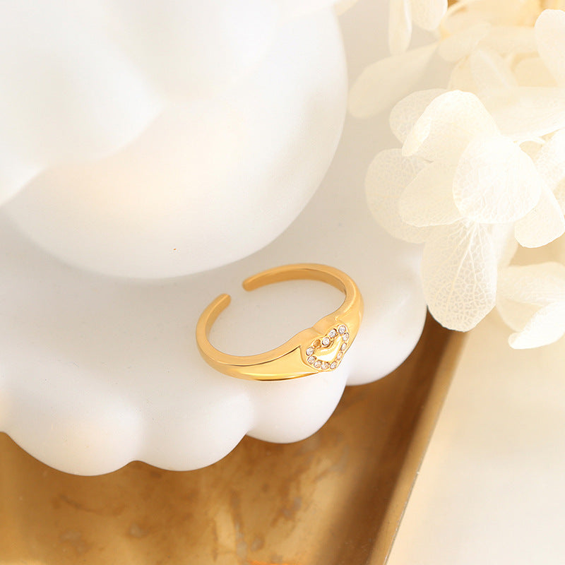 Peach Heart Rhinestone Gold-Plated Ring by Planderful - Light Luxury Personalized Jewelry