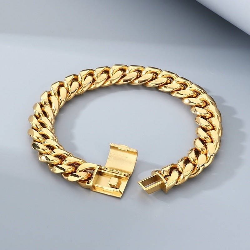 American Hip Hop Solid Thick Cuban Round Grinding Cuban Chain Bracelet Unisex Bare Body