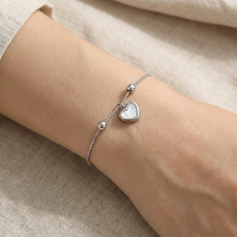 French Stainless Steel Love Shell Pull-Out Bracelet Gentle Style Commuter Girls Bracelet
