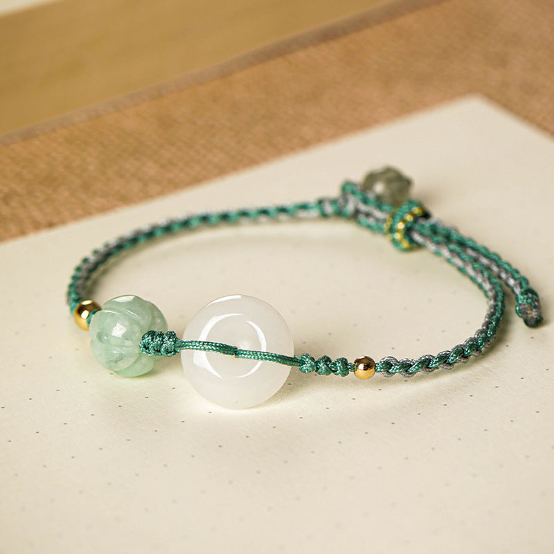 Fortune's Favor Sterling Silver Natural Jade Woven Bracelet