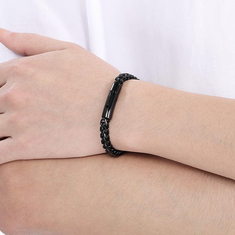 Planderful Men Stainless Steel Chain Bracelet Retro Style