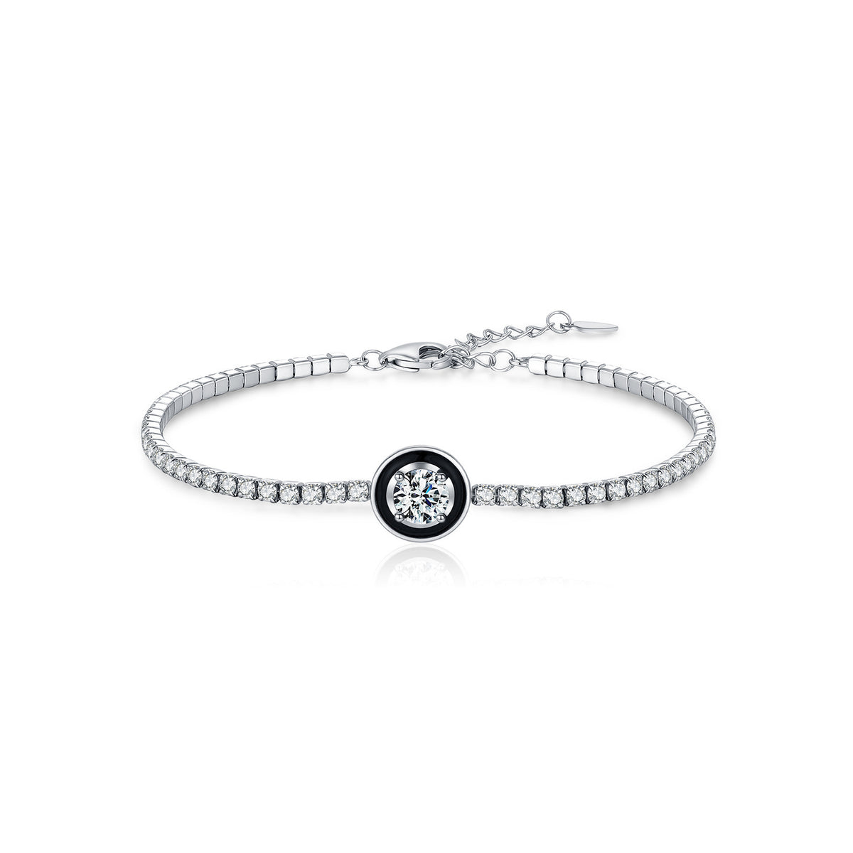 925 Sterling Silver Black Enamel Tennis Zircon Bracelet