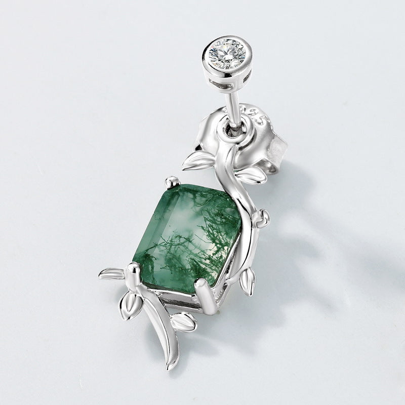 S925 Sterling Silver Moss Agate Signature Stud Earrings