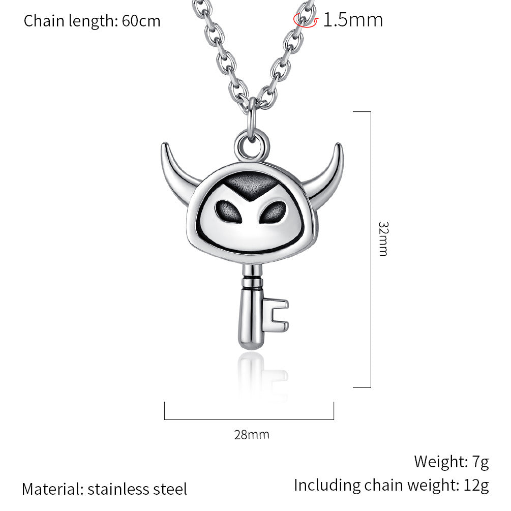 Planderful Little Devil Key Necklace Stainless Steel Durable Pendant For Edgy Retro Fashion Lovers