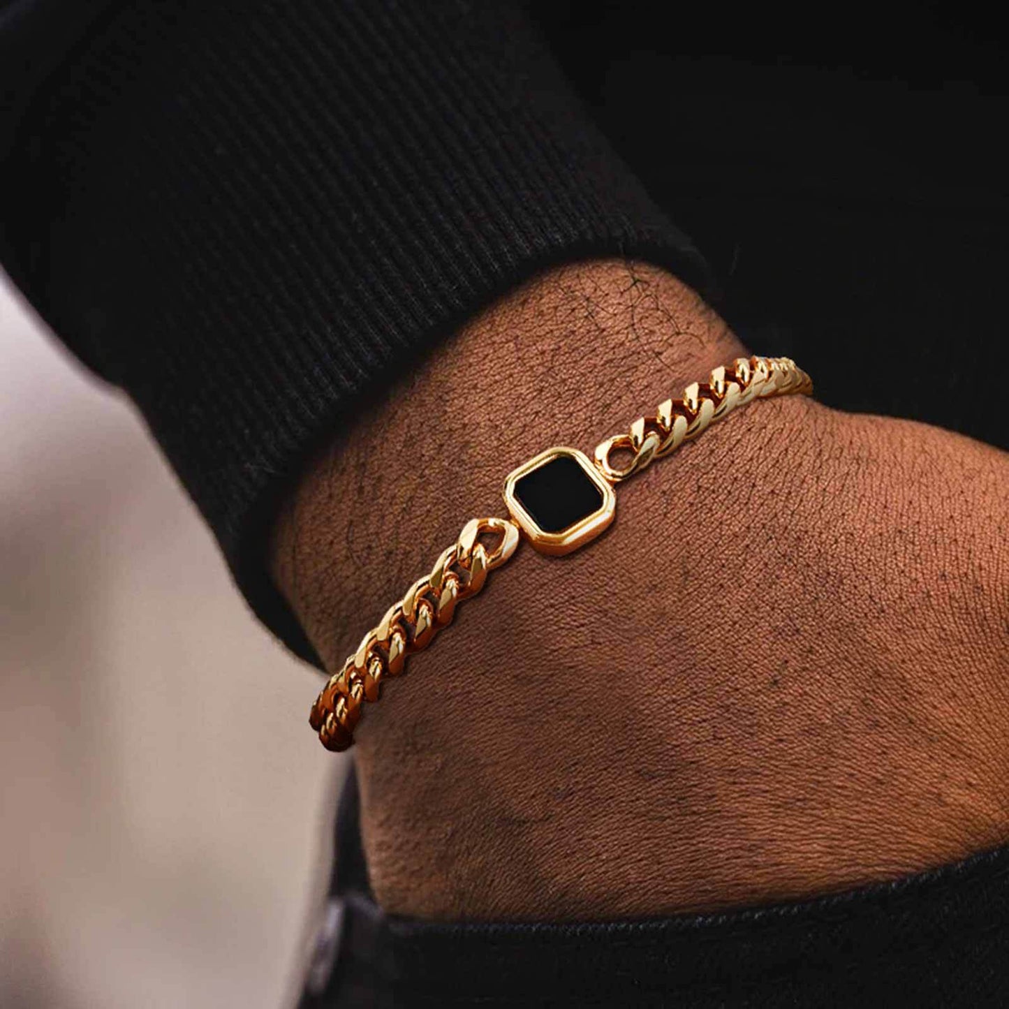 Planderful Mens Stainless Steel Chain Bracelet Gold Hip Hop