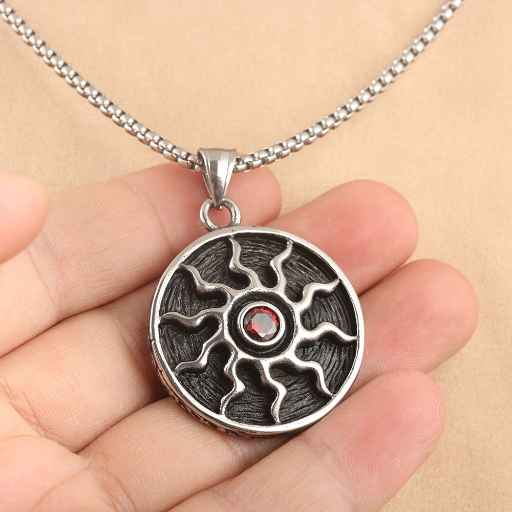 European And American Stainless Steel Sun Round Pendant Necklace