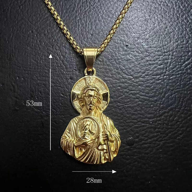 Planderful Everyday Genie St Jude Bust Pendant Stainless Steel Gold Plated For Men Durable Religious Jewelry Gift