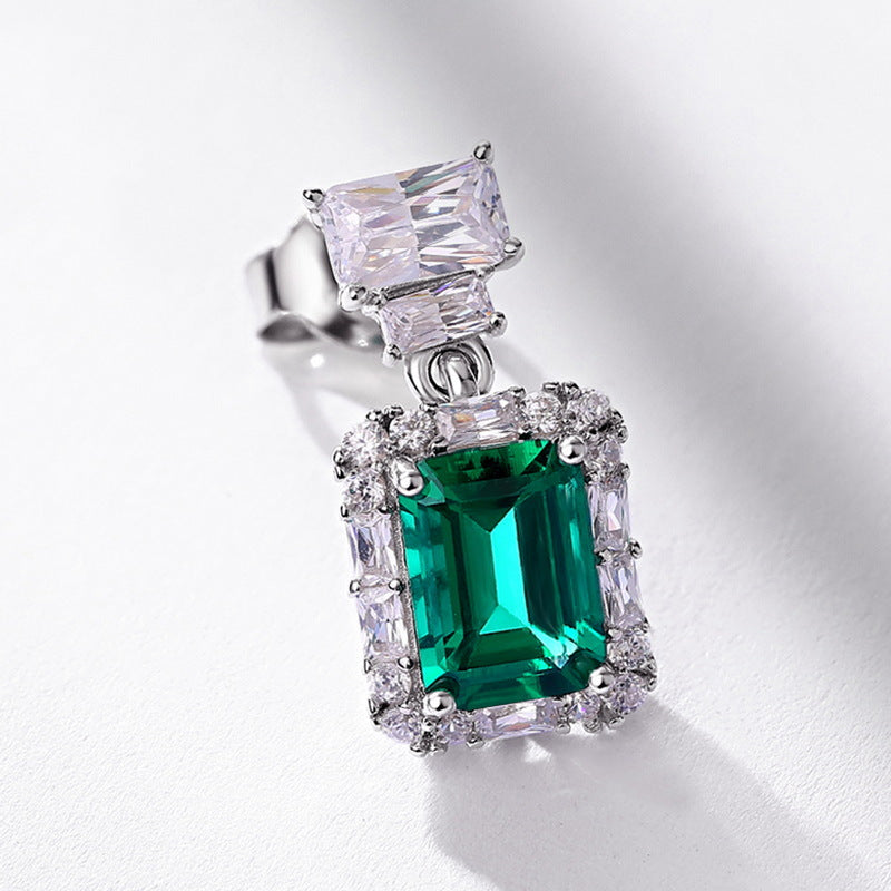 S925 Sterling Silver Lab-Grown Emerald Signature Stud Earrings