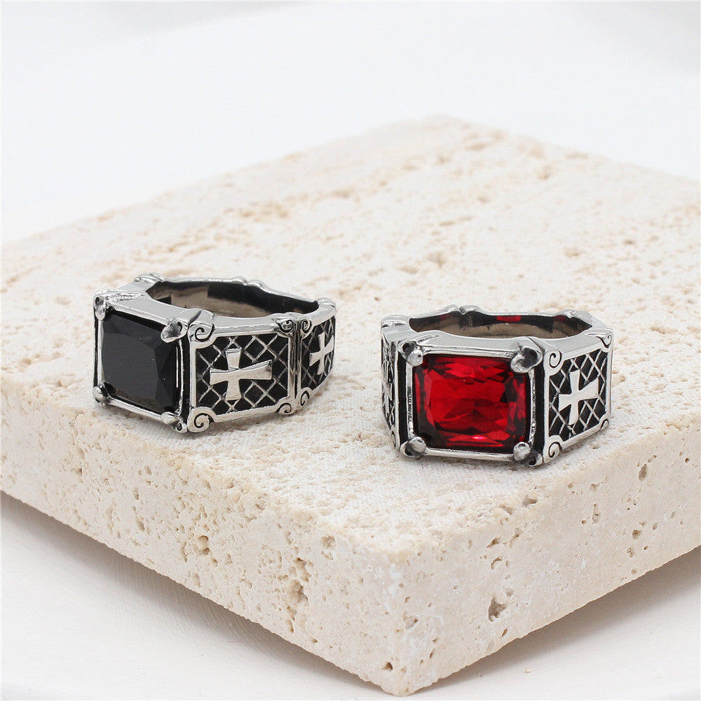 Planderful Personalized Zircon Cross Titanium Ring For Men Women Unisex Protection