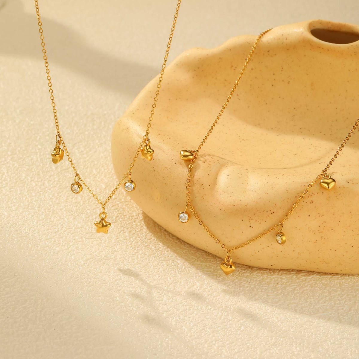 Women's Style Necklace Stainless Steel Flat Cross Chain Zircon Five-Pointed Star Heart