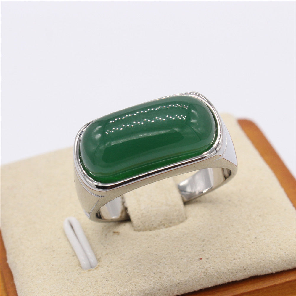 Emerald Green Jade Inlay Ring For Unisex Protection Durable Stainless Steel Planderful Everyday Genie