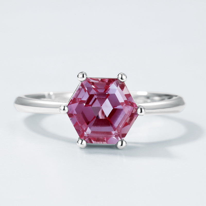 Planderful Jewelry Alexandrite Sterling Silver Hexagon Ring