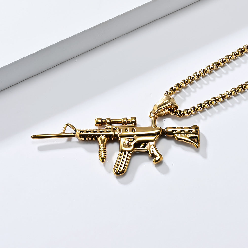 Planderful M416 Assault Rifle Pendant Necklace For Men Durable Steel Military Hip Hop Jewelry
