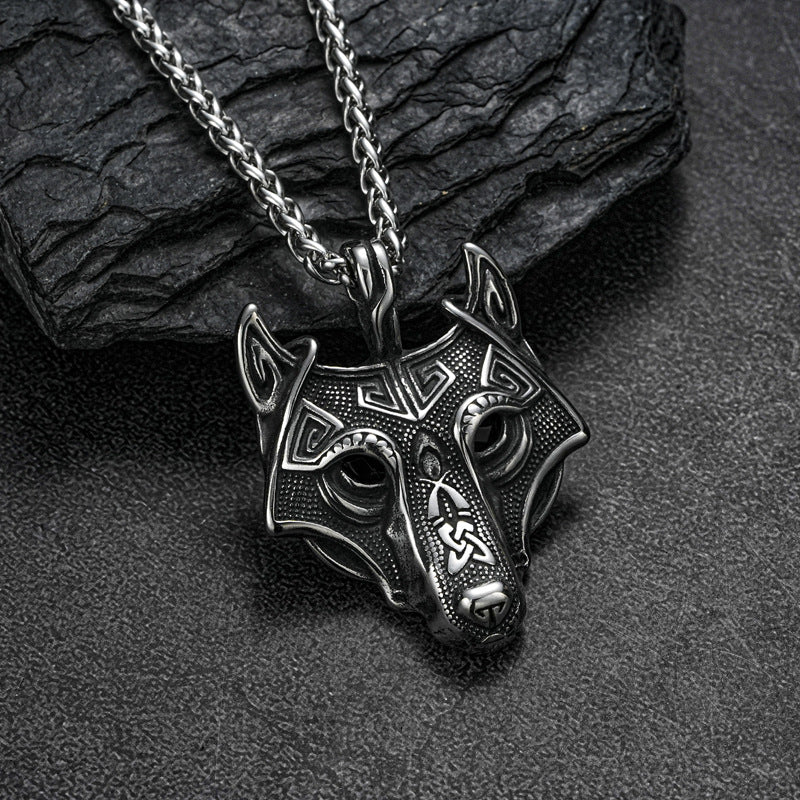 Planderful Everyday Genie Nordic Stainless Viking Wolf Head Necklace For Men Durable Hip Hop Style Pendant