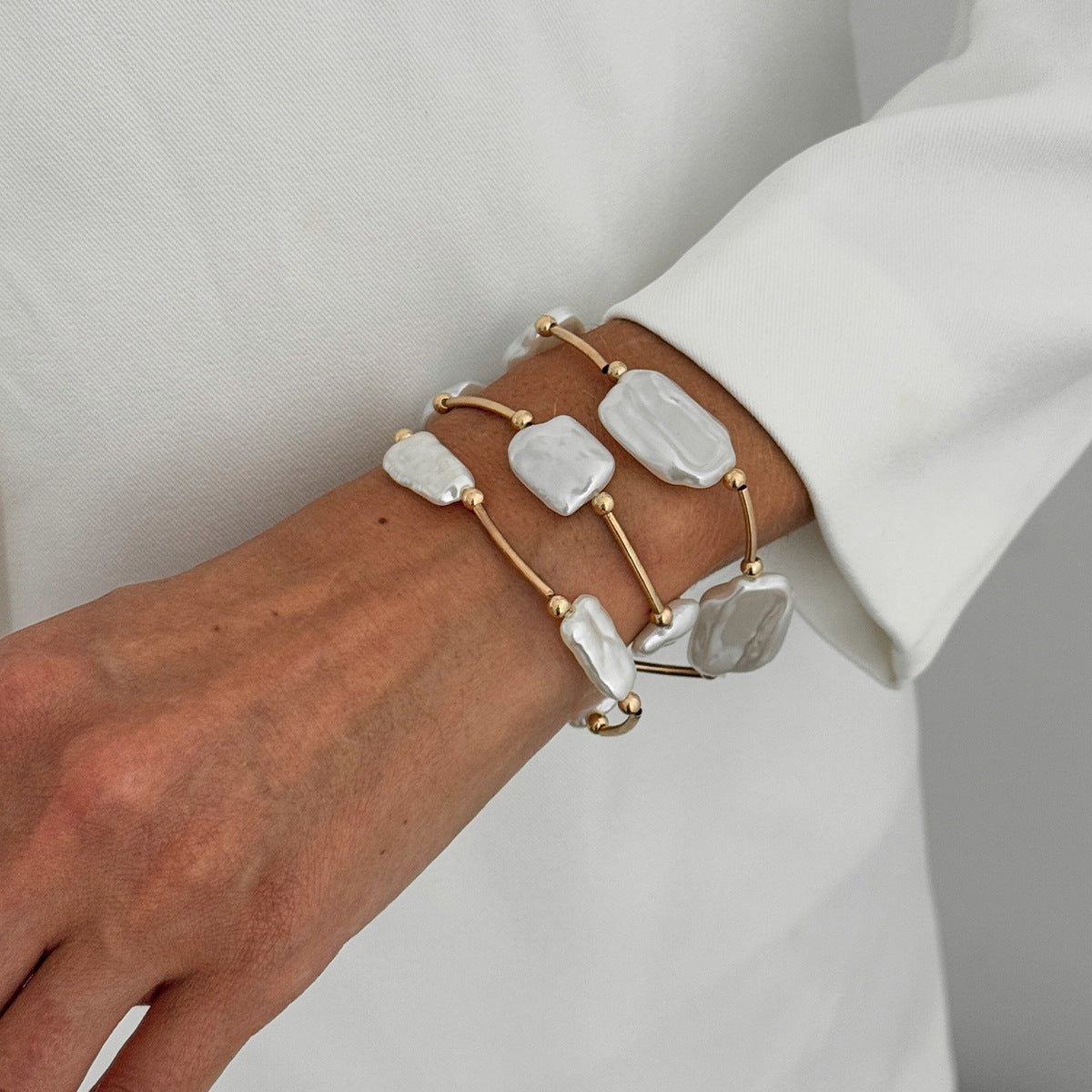 French Retro Irregular Stacking Wearing Imitation Pearl Bracelets Baroque Special-Shaped Elastic Bracelet