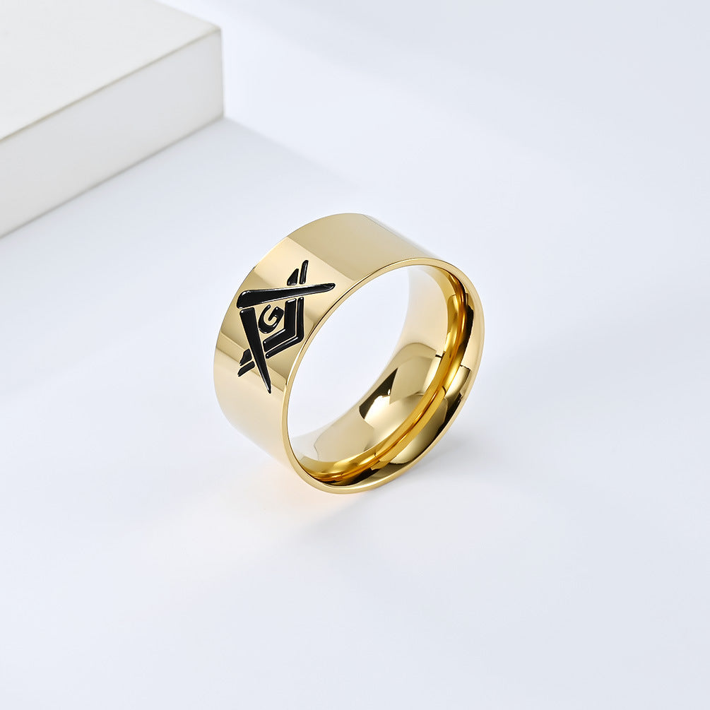 Planderful Freemasonry Ring Unisex Durable Titanium Steel Hip Hop Jewelry For Men And Women