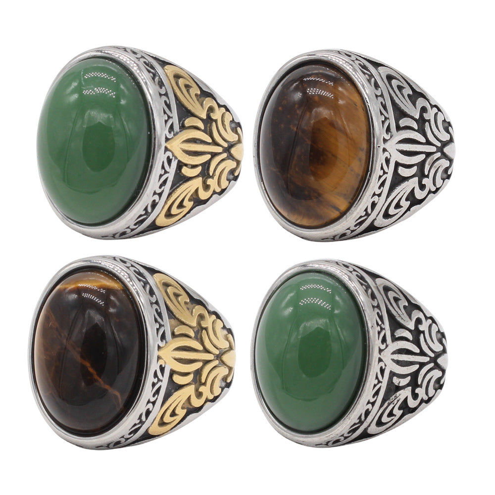 Planderful Jewelry Mens Steel Ring With Retro Stone European American Style Timeless Accessory