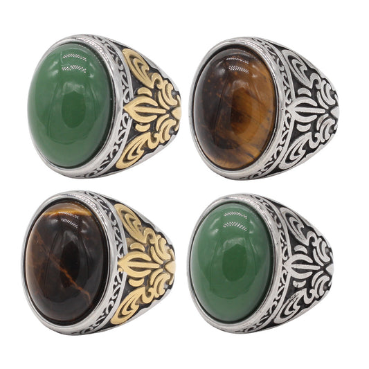 Planderful Jewelry Mens Steel Ring With Retro Stone European American Style Timeless Accessory