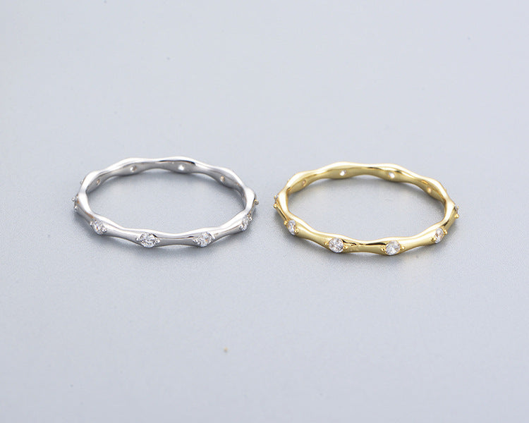 S925 Sterling Silver Geometric Bamboo Ring Japanese Cold Wind Zircon Ring Fine Ring