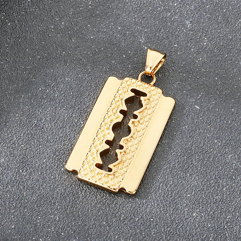 Retro Trend Hip-Hop Blade Necklace, Niche Rhombus Pattern Razor Stainless Steel Men's Pendant