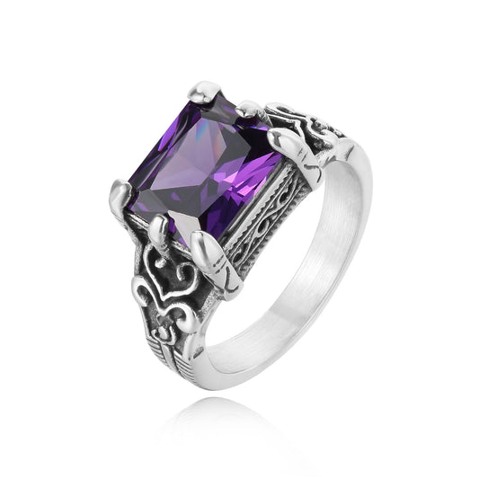 Planderful Titanium Steel Ring With Square Zircon For Men And Women Unisex Protection Statement Size 7 To 12