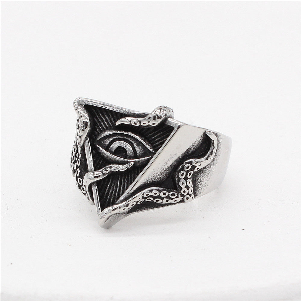 Planderful Titanium Steel Ring Unisex Protection Symbol Eye Of Freemason Statement For Men And Women