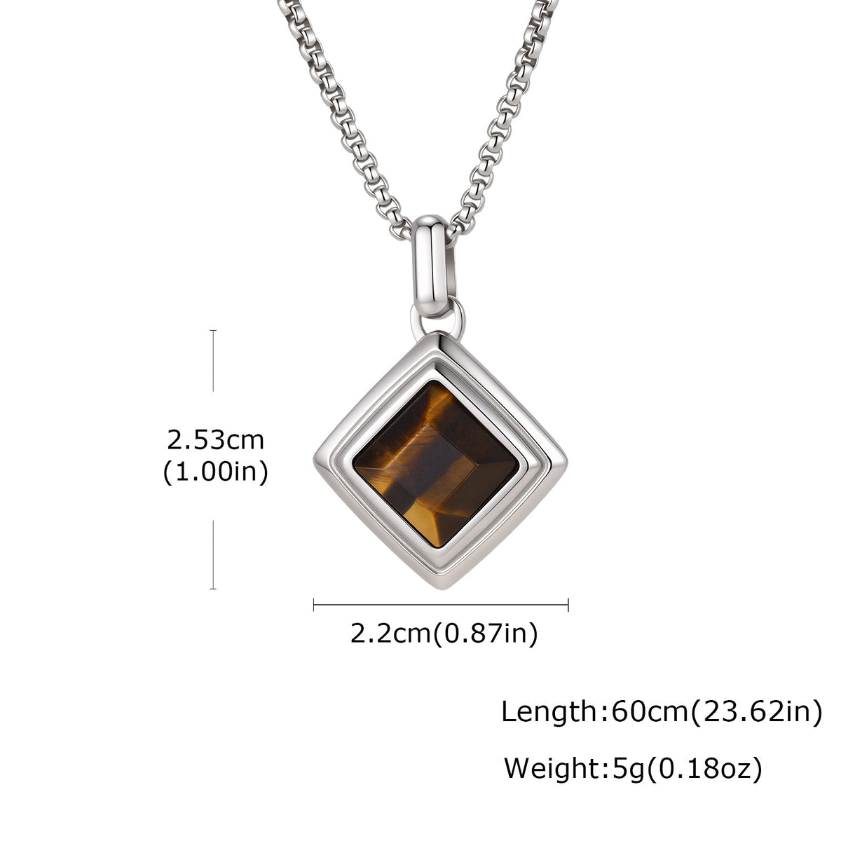 Men's Stainless Steel Square Tiger's Eye Stone Pendant Necklace Punk Stacked Wear