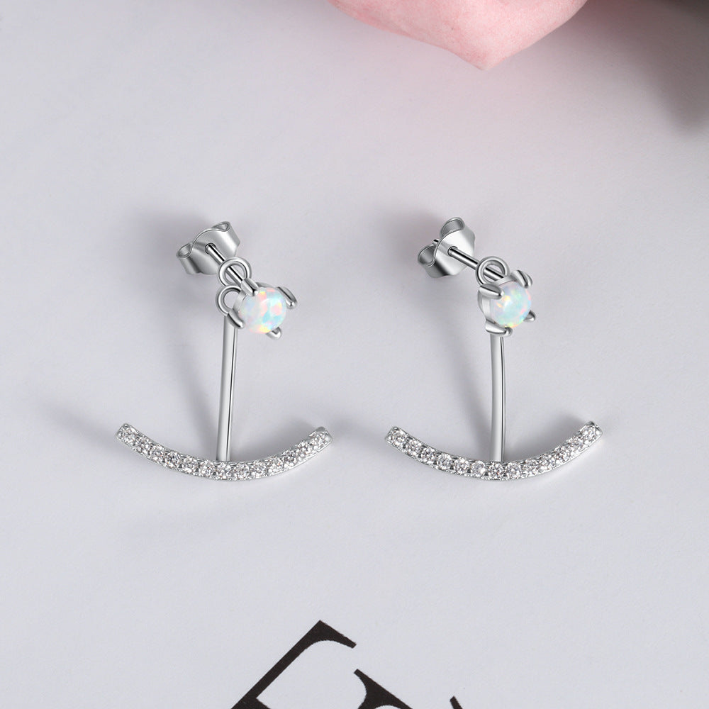 Planderful Jewelry Opal Stud Earrings in Sterling Silver White Opal Elegant Everyday Jewelry