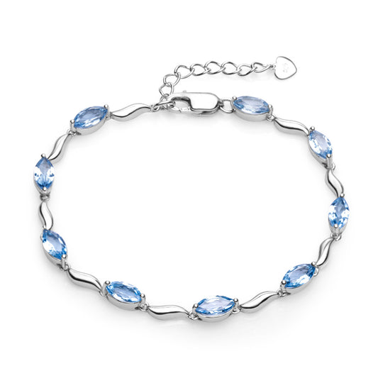 Marquise Shape Natural Gemstones Beading Silver Bracelet