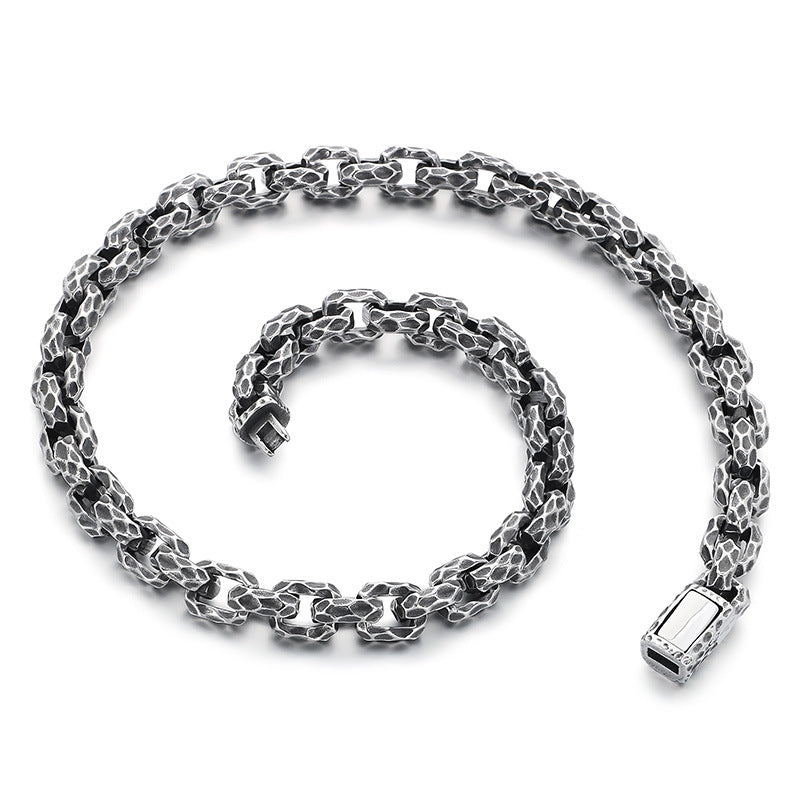 Planderful Mens Punk Necklace Titanium Steel Retro Texture