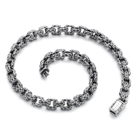 Planderful Mens Punk Necklace Titanium Steel Retro Texture