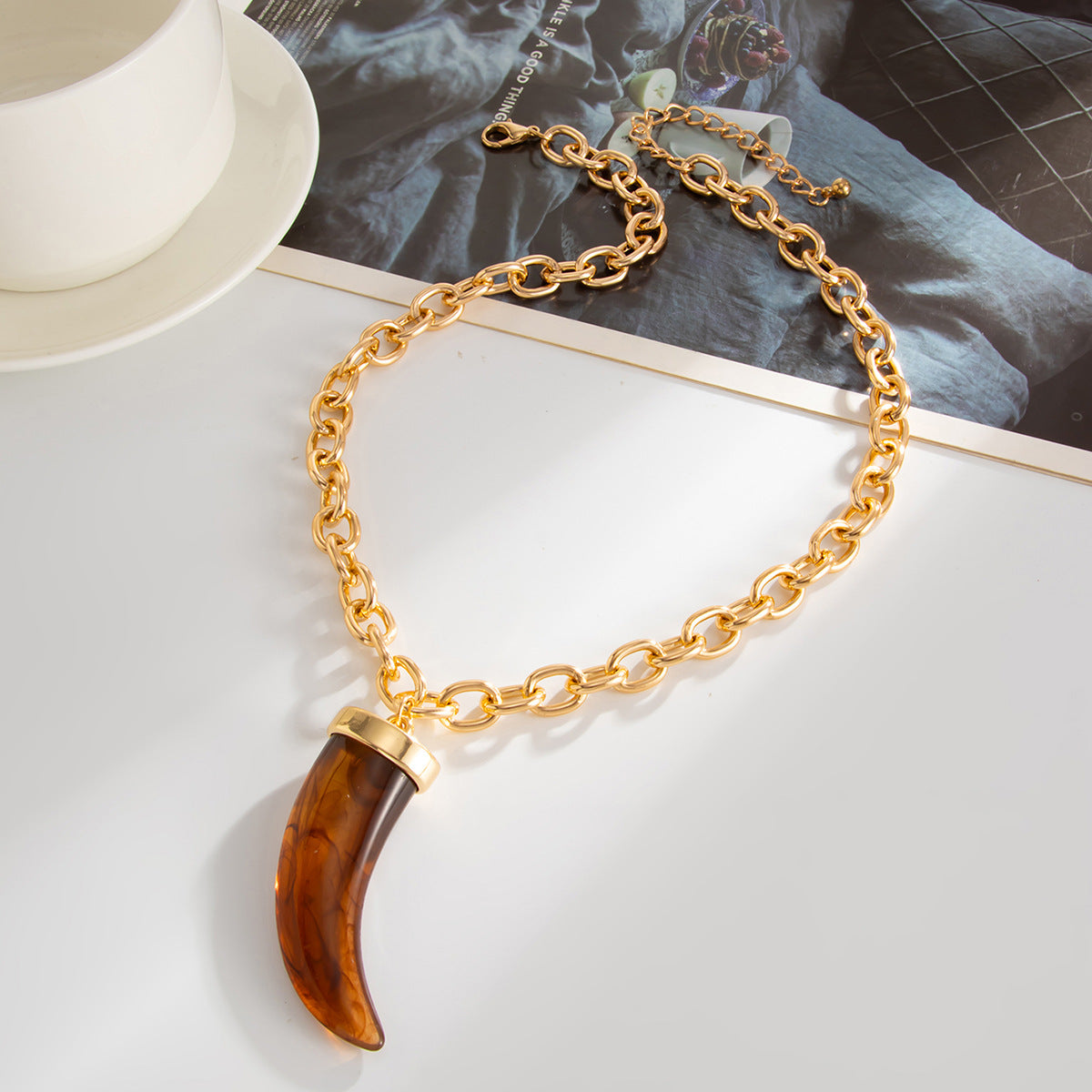 Resin Wolf-Tooth Pendant Necklace