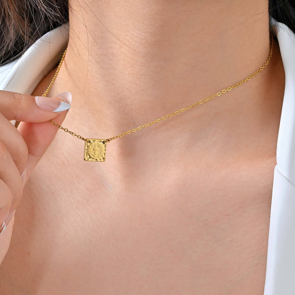 Hot Selling Stainless Steel St. Benedict Square Pendant Necklace Gold