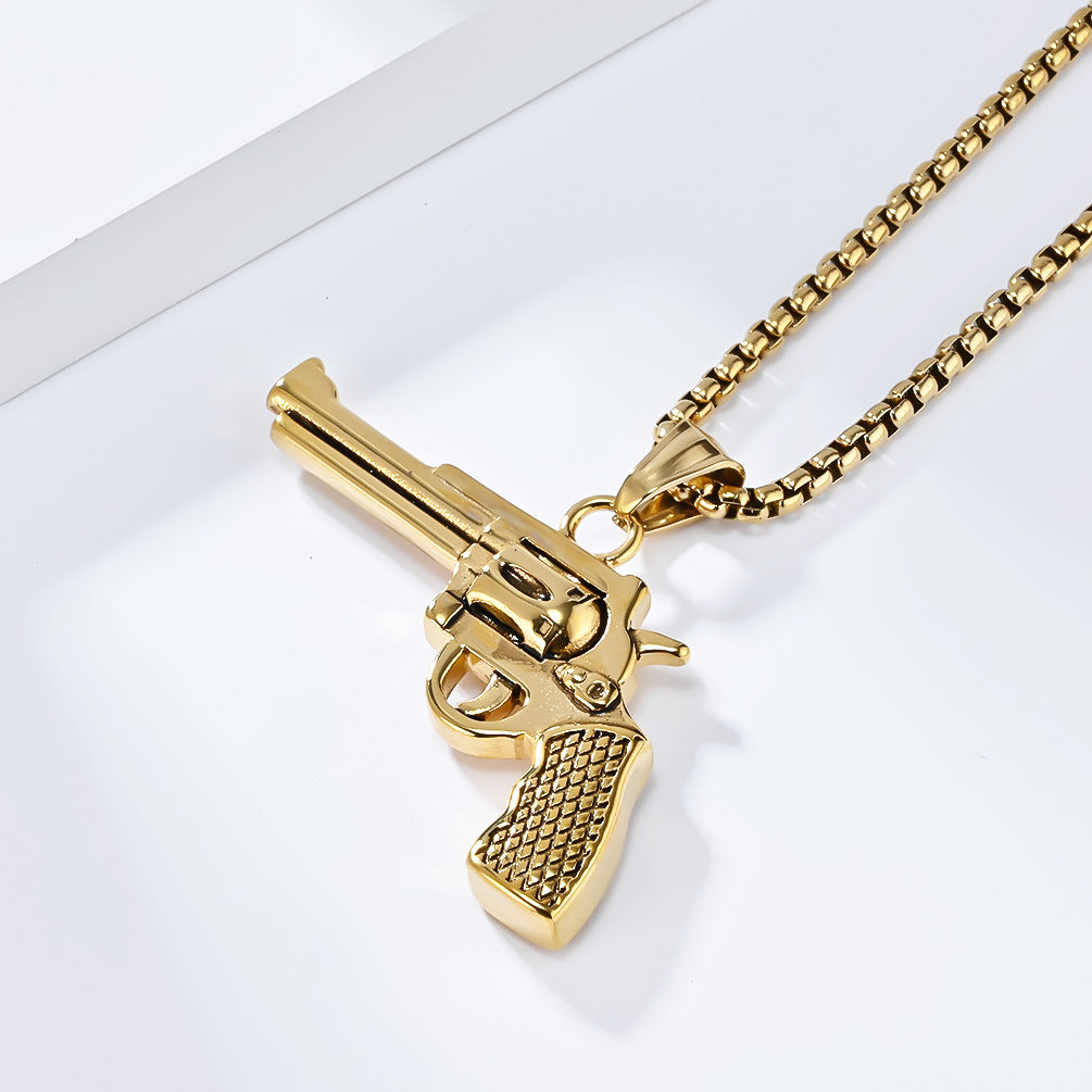 European and American Hip Hop Titanium Steel Revolver Necklace