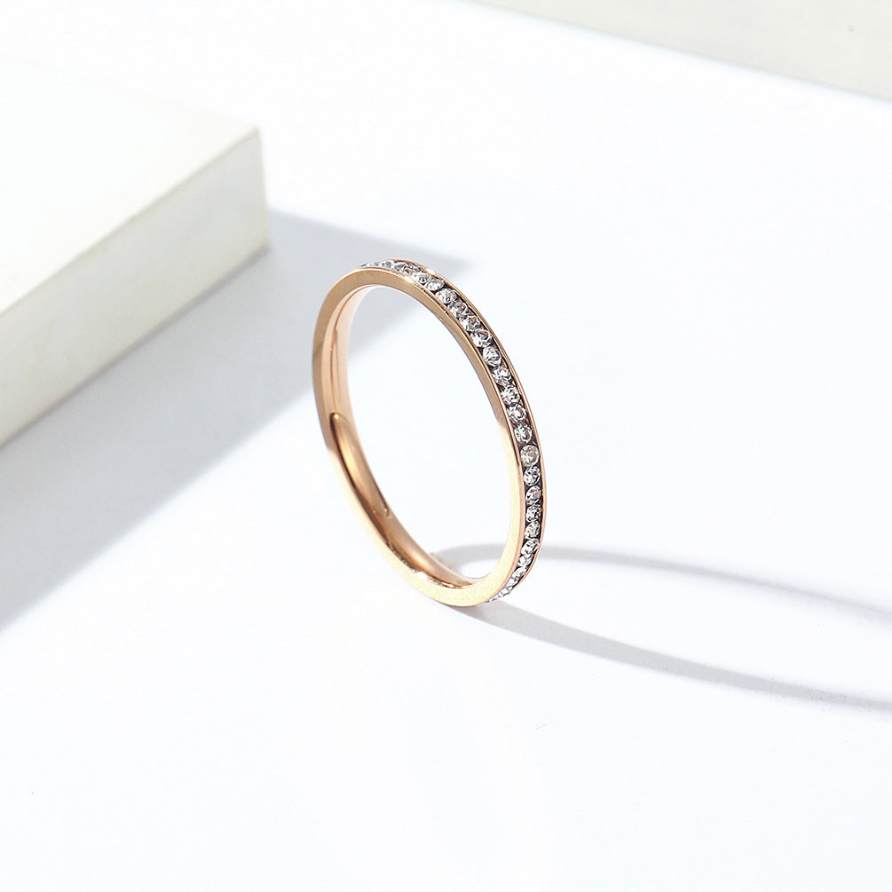 Planderful Zircon Ring 2mm For Women Titanium Steel Gold Plated Light Luxury Stacked Tail Ring