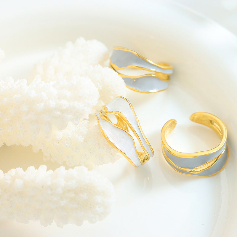 Exquisite Blue and White Oil Dripping Irregular Opening Ring - Everyday Genie Collection